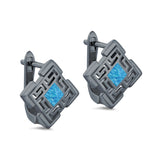 Stud Earrings Lab Created Blue Opal 925 Sterling Silver (15mm)