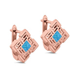 Stud Earrings Lab Created Blue Opal 925 Sterling Silver (15mm)