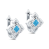 Stud Earrings Lab Created Blue Opal 925 Sterling Silver (15mm)