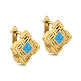 Stud Earrings Lab Created Blue Opal 925 Sterling Silver (15mm)
