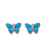 Butterfly Stud Earrings Lab Created Opal Simulated CZ 925 Sterling Silver (11mm)