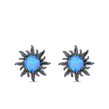 Sun Stud Earrings Lab Created Opal 925 Sterling Silver (14mm)