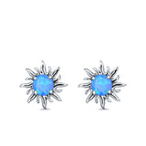 Sun Stud Earrings Lab Created Opal 925 Sterling Silver (14mm)