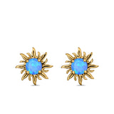Sun Stud Earrings Lab Created Opal 925 Sterling Silver (14mm)