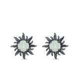 Sun Stud Earrings Lab Created Opal 925 Sterling Silver (14mm)