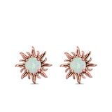 Sun Stud Earrings Lab Created Opal 925 Sterling Silver (14mm)
