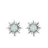 Sun Stud Earrings Lab Created Opal 925 Sterling Silver (14mm)