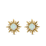 Sun Stud Earrings Lab Created Opal 925 Sterling Silver (14mm)