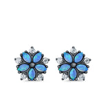 Flower Stud Earrings Lab Created Opal Simulated CZ 925 Sterling Silver (9mm)
