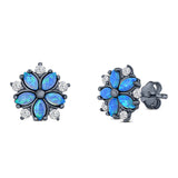 Flower Stud Earring Simulated Cubic Zirconia Created Opal Solid 925 Sterling Silver (9mm)
