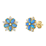 Flower Stud Earring Simulated Cubic Zirconia Created Opal Solid 925 Sterling Silver (9mm)