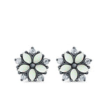 Flower Stud Earrings Lab Created Opal Simulated CZ 925 Sterling Silver (9mm)