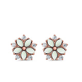 Flower Stud Earrings Lab Created Opal Simulated CZ 925 Sterling Silver (9mm)