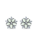 Flower Stud Earrings Lab Created Opal Simulated CZ 925 Sterling Silver (9mm)