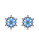 Flower Stud Earrings Lab Created Opal Simulated CZ 925 Sterling Silver (12mm)