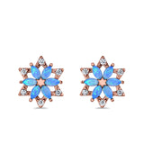 Flower Stud Earrings Lab Created Opal Simulated CZ 925 Sterling Silver (12mm)