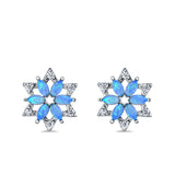 Flower Stud Earrings Lab Created Opal Simulated CZ 925 Sterling Silver (12mm)