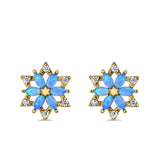 Flower Stud Earrings Lab Created Opal Simulated CZ 925 Sterling Silver (12mm)