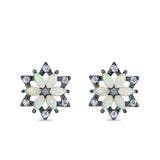 Flower Stud Earrings Lab Created Opal Simulated CZ 925 Sterling Silver (12mm)