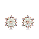Flower Stud Earrings Lab Created Opal Simulated CZ 925 Sterling Silver (12mm)