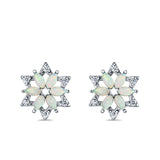 Flower Stud Earrings Lab Created Opal Simulated CZ 925 Sterling Silver (12mm)