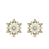 Flower Stud Earrings Lab Created Opal Simulated CZ 925 Sterling Silver (12mm)