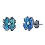 Plumeria Stud Earring Simulated Cubic Zirconia Created Opal Solid 925 Sterling Silver (9mm)