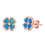 Plumeria Stud Earring Simulated Cubic Zirconia Created Opal Solid 925 Sterling Silver (9mm)