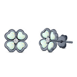 Plumeria Stud Earring Simulated Cubic Zirconia Created Opal Solid 925 Sterling Silver (9mm)