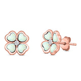 Plumeria Stud Earring Simulated Cubic Zirconia Created Opal Solid 925 Sterling Silver (9mm)