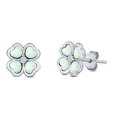 Plumeria Stud Earring Simulated Cubic Zirconia Created Opal Solid 925 Sterling Silver (9mm)