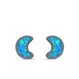 Moon Stud Earrings Lab Created Opal 925 Sterling Silver (14mm)