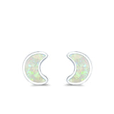 Moon Stud Earrings Lab Created Opal 925 Sterling Silver (14mm)