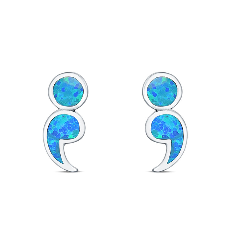 Semicolon Stud Earrings Lab Created Opal 925 Sterling Silver (11mm)