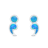 Semicolon Stud Earrings Lab Created Opal 925 Sterling Silver (11mm)