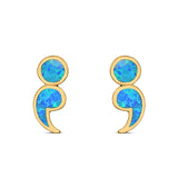 Semicolon Stud Earrings Lab Created Opal 925 Sterling Silver (11mm)