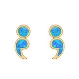 Semicolon Stud Earrings Lab Created Opal 925 Sterling Silver (11mm)