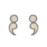 Semicolon Stud Earrings Lab Created Opal 925 Sterling Silver (11mm)