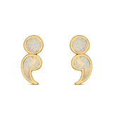 Semicolon Stud Earrings Lab Created Opal 925 Sterling Silver (11mm)