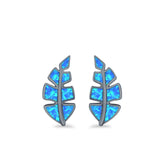 Leaf Stud Earrings Lab Created Opal 925 Sterling Silver (14mm)