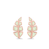 Leaf Stud Earrings Lab Created Opal 925 Sterling Silver (14mm)