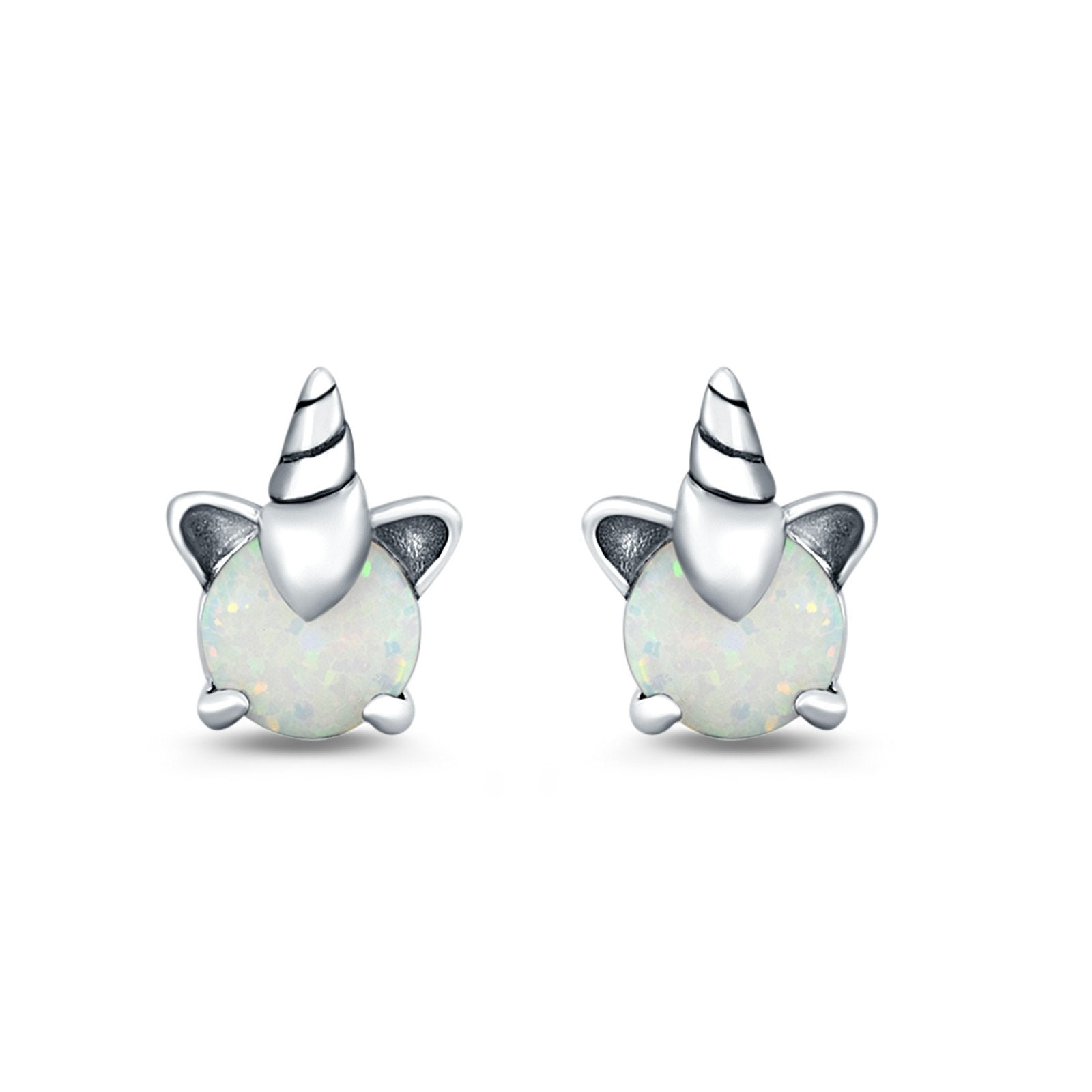 Unicorn Stud Earrings Created Opal 925 Sterling Silver (10mm)