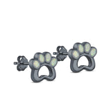 Paw Print Stud Earrings Lab Created Opal 925 Sterling Silver (13mm)