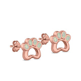 Paw Print Stud Earrings Lab Created Opal 925 Sterling Silver (13mm)