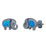 Elephant Stud Earring Created Opal Solid 925 Sterling Silver (7mm)