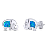 Elephant Stud Earring Created Opal Solid 925 Sterling Silver (7mm)