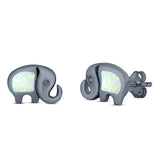 Elephant Stud Earring Created Opal Solid 925 Sterling Silver (7mm)