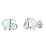 Elephant Stud Earring Created Opal Solid 925 Sterling Silver (7mm)