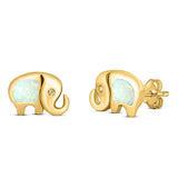 Elephant Stud Earring Created Opal Solid 925 Sterling Silver (7mm)