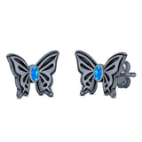 Butterfly Stud Earring Lab Created Opal Solid 925 Sterling Silver (7mm)